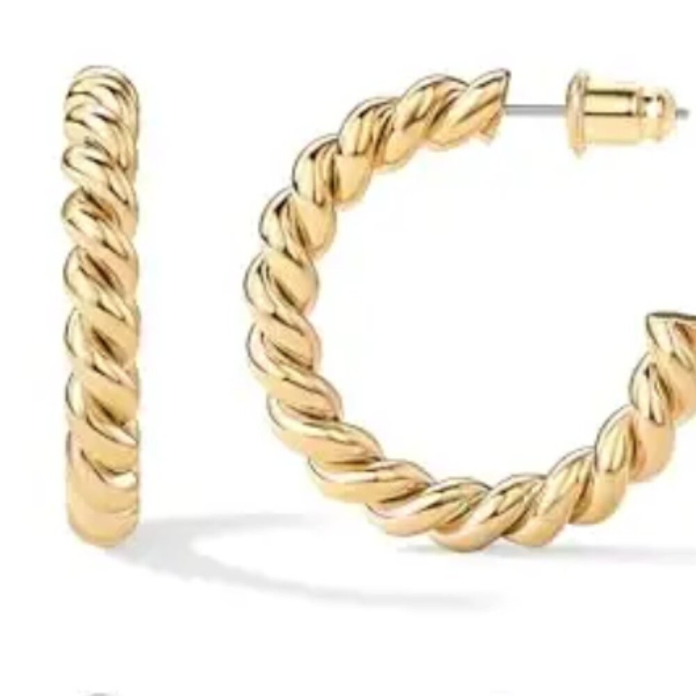 14K Yellow Gold Plated Twisted Braided Hoop Earrings Dangle Earrings For Women - Picture 5 of 6
